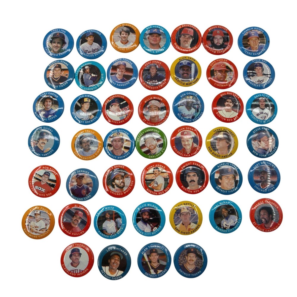 1984‎ Fun Foods Baseball Pin Lot 46 HOF Trammell Baines Sutter Carter Sutton NOS